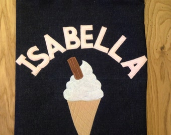 Back to school Handmade Personalised PE, Shoe bag with felt aqqlique design - Mr Whippy ice cream