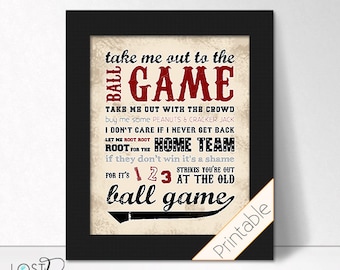 Vintage Baseball Theme Take me out to the Ball Game ballgame red black distressed weathered Teen Boy bedroom Decor instant digital download