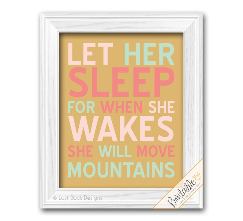 PRINTABLE: Baby Girl Gold, Mint, Coral Let Her Sleep for When She Wakes ...