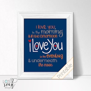 Baby Boy nursery I love you in the morning Skidamarink Lyrics bedroom Decor navy blue orange gray skinnamarink printable digital download