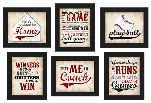 PRINTABLE Baseball Theme Home Decor Set 6pc red black distressed vintage look sports teen boy tween bedroom wall art digital download