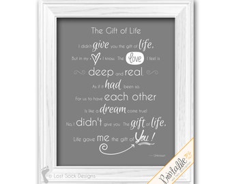 PRINTABLE: Adoption Poem Wall Art The Gift of Life Home Decor Adopted Child Older or Baby Blended Adoptive Family Stepchild Digital Download