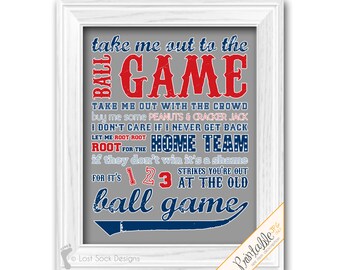 Baseball Theme Teen Boy bedroom Take me out to the Ball Game in Navy Blue Red & Gray ballgame Nursery room Decor printable digital download