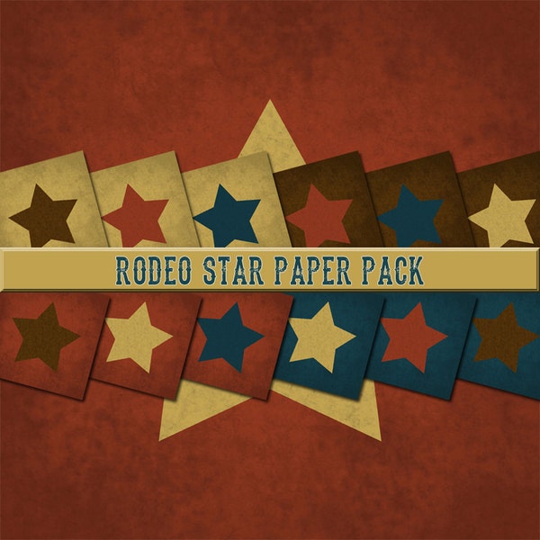 Digital Scrapbook Western Rodeo Star Country Primitive Paper Rustic Americana Leather Look Paper Pack Instant Download