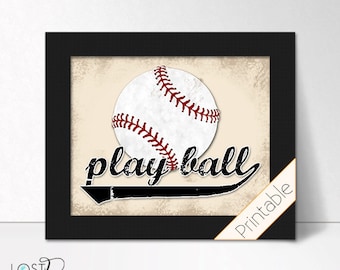 Vintage Distressed Looking Play Ball baseball decor for Baby Boy nursery tball teen tween guy sports bedroom printable digital download