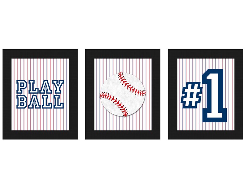 Baseball Theme Baby Boys Nursery Bedroom Wall Decor 3 Pc Set Etsy