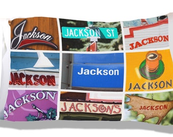 Personalized Pillowcase featuring JAXON in photo of actual sign letters