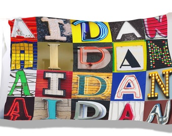 Personalized Pillow Case featuring LUIS in sign letters; Custom pillowcases; Teen bedroom decor; Cool pillowcase; Bedding