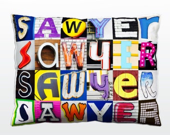 Personalized Pillowcase featuring JAXON in photo of actual sign letters