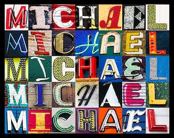 MICHAEL Gepersonaliseerde Poster met foto's van brieven van borden; Typografie print; Wanddecoratie; Aangepaste muurkunst; Naam poster