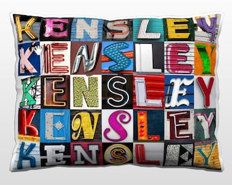 Personalized Pillowcase featuring KIMBERLY in photo of actual sign letters 