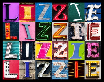 LIZZIE or LIZZY Personalized Poster photos of letters from signs; Typography print; Wall decor; Custom wall art; Name poster