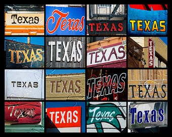 TEXAS Poster featuring the word showcased in photos of actual signs; Art print; Wall decor; Custom wall art; Americana