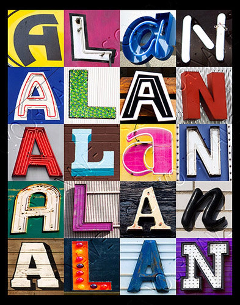 Alan In Cursive ALAN Personalized Poster Featuring Showcased in Photos of Letters From ...