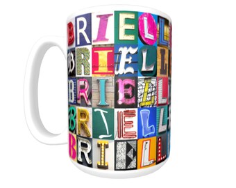 BRIELLE Personalized Coffee Mug featuring the name in sign letter photos; Ceramic mug; Custom coffee cup; Gifts for coffee lovers
