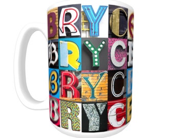 BryCE Personalized Coffee Mug con el nombre en las fotos de la carta de firma; Taza de cerámica; Taza de café personalizada; Regalos para los amantes del café