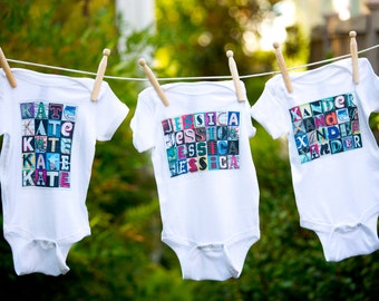 Custom Baby Bodysuits with ANY NAME in photos of alphabet sign letters; Personalized baby clothes; Gender Neutral; Best baby gift