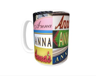 Taza de café personalizada ANNA con el nombre en fotos de letreros reales