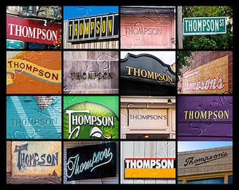THOMPSON Personalized Poster featuring the name showcased in photos of actual signs; Art print; Wall decor; Custom wall art