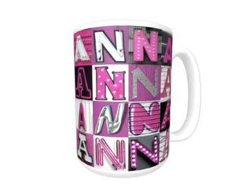 Taza de café personalizada ANNA con el nombre en fotos de letras del letrero ROSA; Taza de cerámica; Taza de café personalizada; Regalos para amantes del café