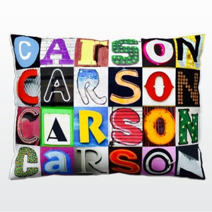 Almohada personalizada con CARSON en fotos de letras de signo; Cojines de sofá personalizados; Almohadas de colores; Almohada de fotos; Almohadas de sofá