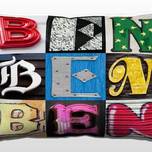 Oreiller personnalisé avec BEN dans les photos de lettres de signe ; Coussins de canapé personnalisés; Oreillers colorés; Oreiller photo; Oreillers de sofa