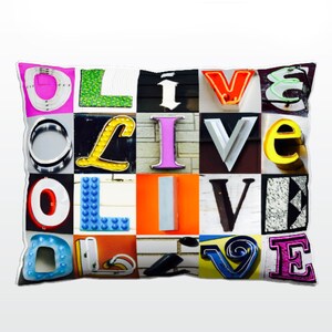 Personnalisé oreiller doté d’OLIVE dans les photos de lettres signe ; Sur mesure canapé coussins ; Coussins colorés ; Coussin photo ; Coussins de canapé