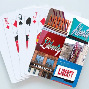 Cartas de jogar personalizadas com o nome LIBERTY em fotos reais de sinalização; Cartas de jogar personalizadas; Baralho de cartas; Pôquer; Jogos de cartas