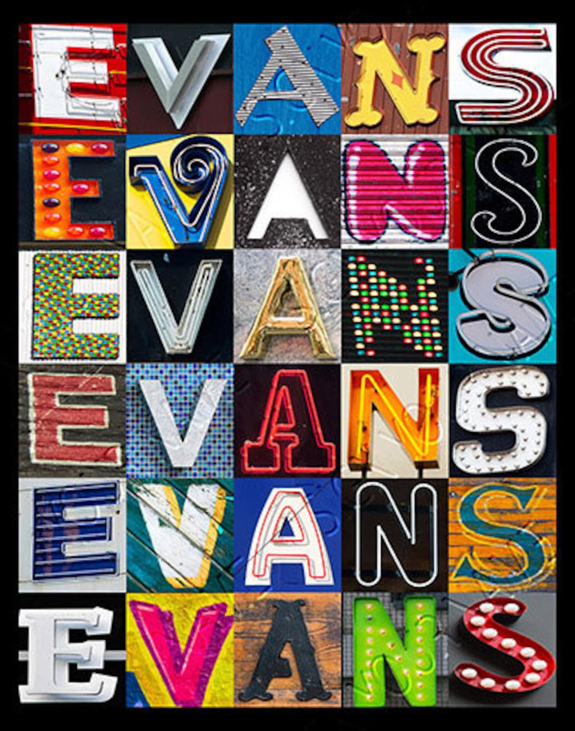 EVAN or EVANS Personalized Poster Featuring Photos of Alphabet Letters ...