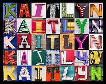 KAITLYN personalisierte Poster mit Fotos von Alphabet Buchstaben von Zeichen; Typografie Druck; Wand-Dekor; Benutzerdefinierte Wandkunst; Namensplakat
