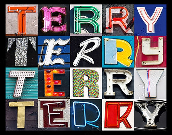 TERRY Poster personalizzato con foto di lettere dell'alfabeto da segni  Stampa tipografica Arredamento a parete Arte murale personalizzata Poster  del nome -  Italia