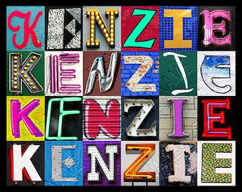 KENZIE Personalized Poster featuring  photos of letters from signs; Typography print; Wall decor; Custom wall art; Name poster