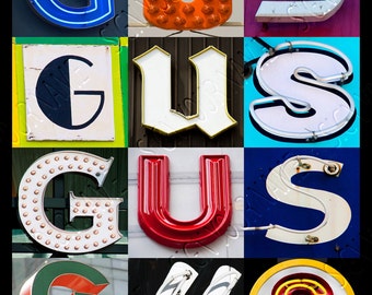 Personalized Poster featuring GUS showcased in photos of sign letters; Typography print; Wall decor; Custom wall art; Name poster