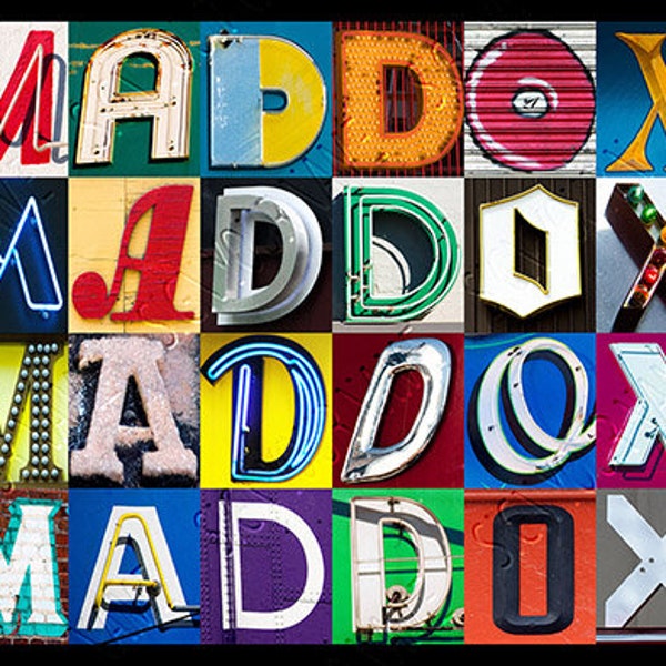 MADDOX Personalized Poster featuring photos of sign letters; Typography print; Wall decor; Custom wall art; Name poster