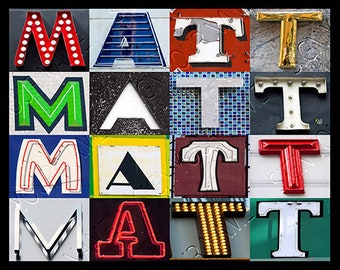 MATT Personalized Poster featuring photos of letters from signs; Wall decor; Custom wall art; Name poster