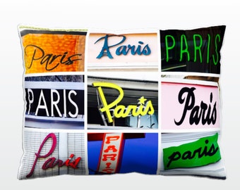Personalized pillow featuring the name PARIS in photos of actual signs; French decor; French pillow; Paris decor; Paris gift