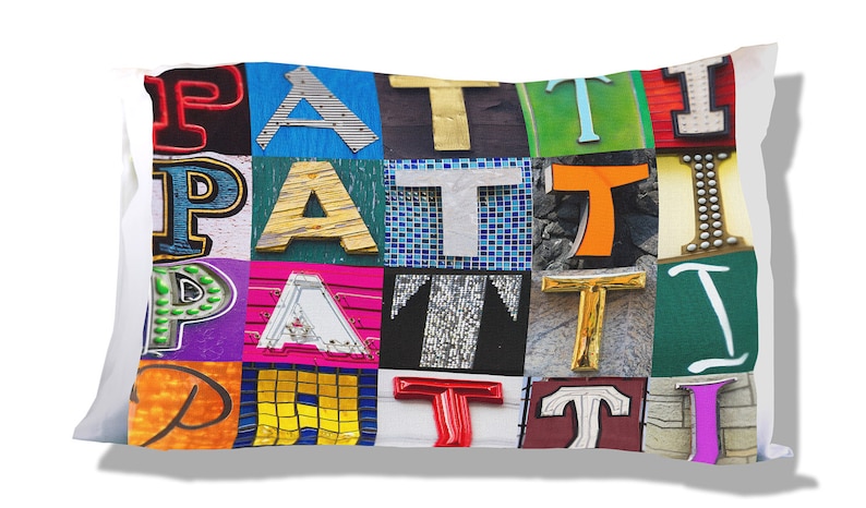 Personalized Pillow Case featuring PATTI in sign letters; Custom pillowcases; Teen bedroom decor; Cool pillowcase; Bedding