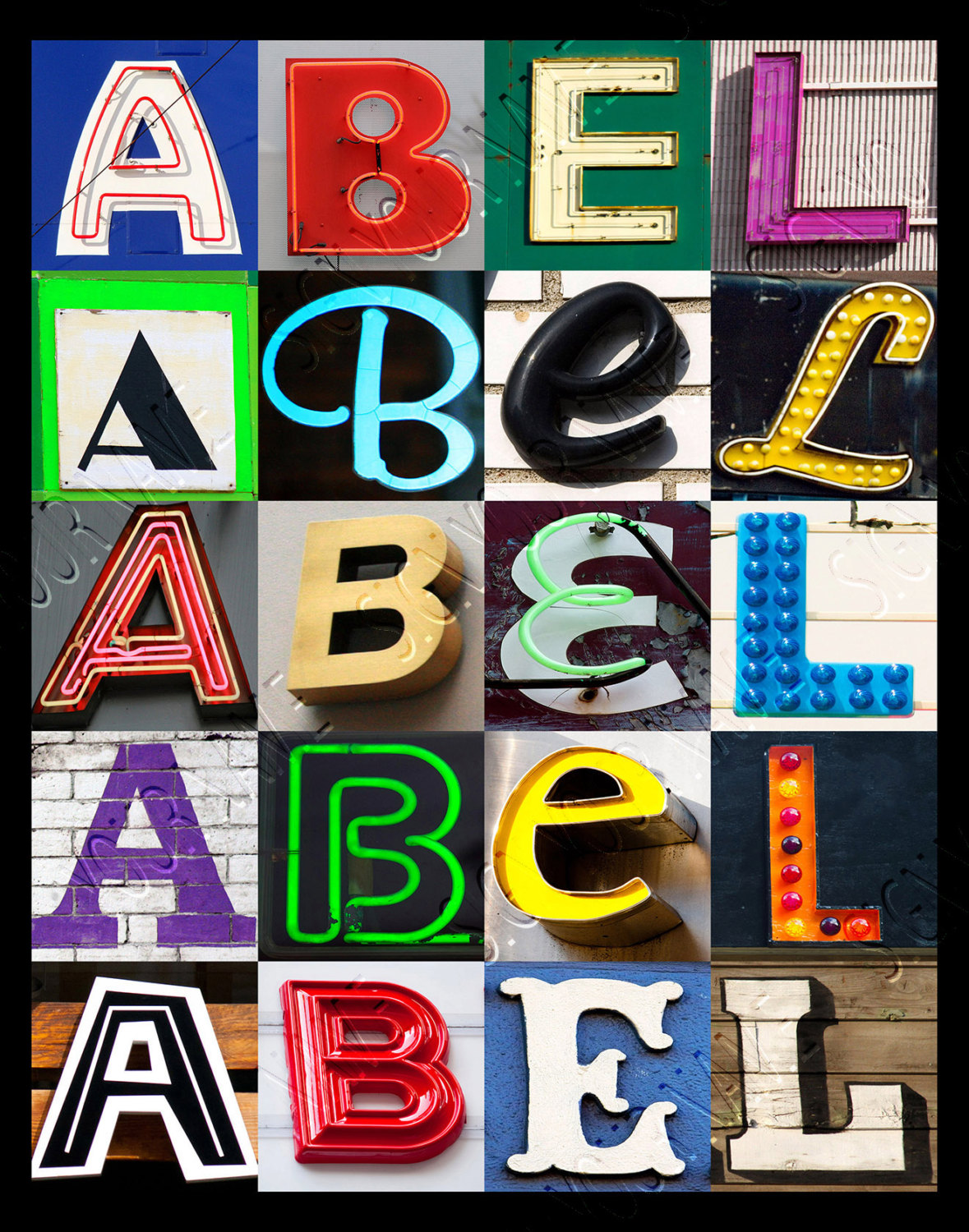 Abel Rios Lettering Personalized Poster Featuring ABEL Showcased in Photos of Sign Letters ...