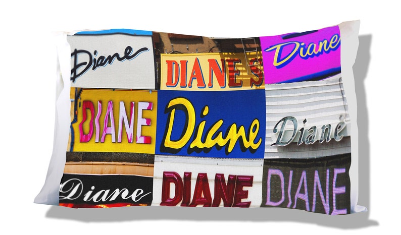 Personalized Pillow Case featuring DIANE in sign photos; Custom pillow cases; Teen bedroom decor; Cool pillow case; Personalised bedding