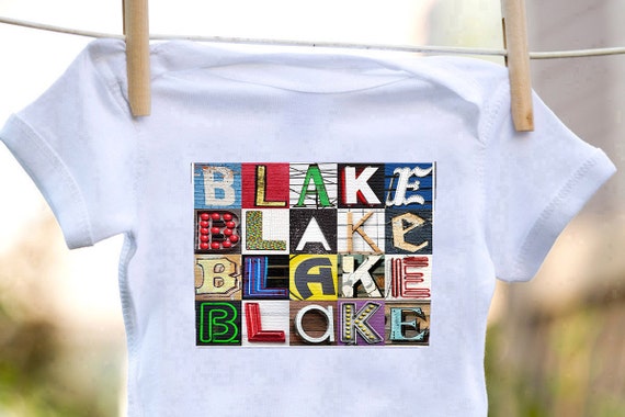 Personalized baby bodysuit featuring the name BLAKE showcased