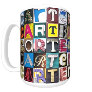 CARTER サイン文字写真に名前を印刷したパーソナライズコーヒーマグ。セラミックマグ。カスタムコーヒーカップ。コーヒー愛好家へのギフト。