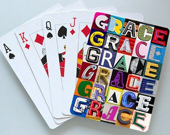 GRACE Personalized Playing Cards featuring the name in letters from photos of actual signs; Deck of cards; Poker; Playing card