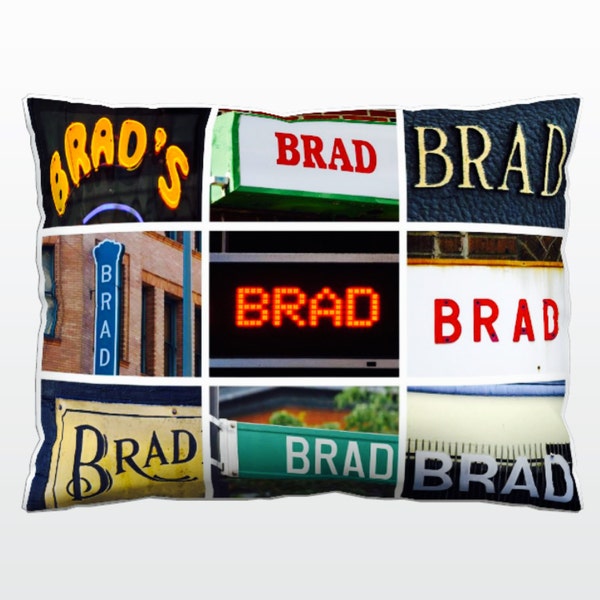 Oreiller personnalisé avec le nom BRAD dans les photos des signes réels; Décoration à la maison; Jeter l'oreiller; Oreiller Accent; Coussin de canapé personnalisé;