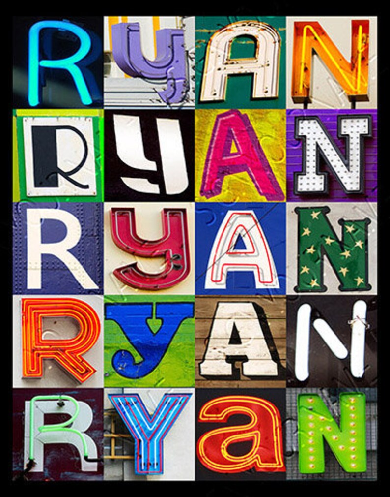 Ryann Letters RYAN Personalized Poster Featuring Photos of Alphabet Letters From ...