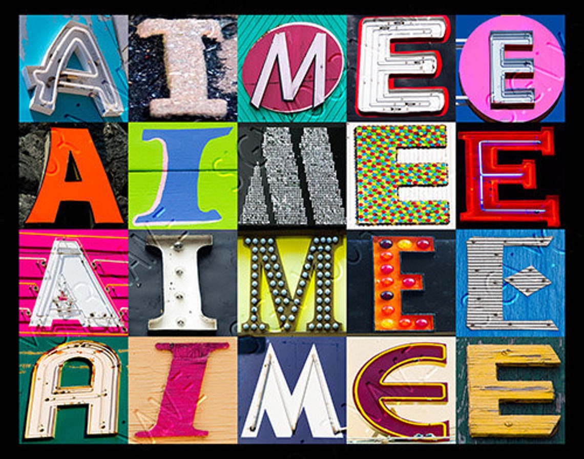 Amie Lettering AMY, AMIE or AIMEE Personalized Poster Featuring Photos of Letters From ...