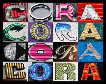 CORA or KORA Personalized Poster featuring photos of alphabet letters from signs; Typography print; Custom wall art; Name poster