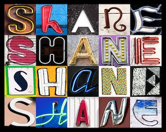 Personalized Poster featuring SHANE showcased in photos of letters from signs; Typography print; Wall decor; Custom wall art; Name poster