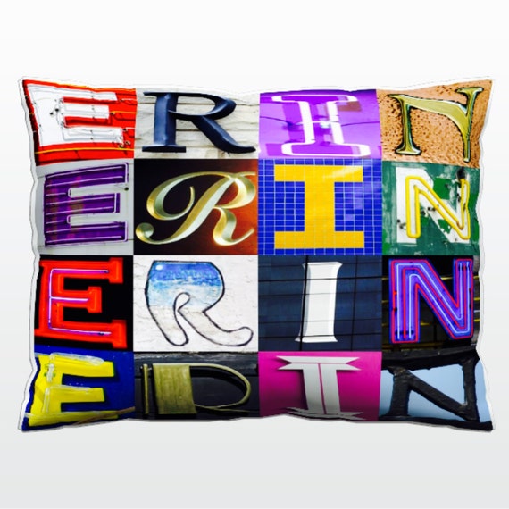 Personalized Pillow Featuring ERIN in Photos of Sign Letters