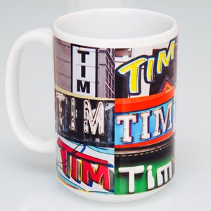 Personalized Coffee Mugs featuring names in photos of actual signs; Custom ceramic mug; Name mugs; Cool coffee mugs; Gifts for coffee lovers