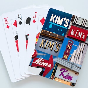 Custom Playing Cards featuring the name KIM in actual sign photos; Personalized playing cards; Deck of cards; Poker; Card games